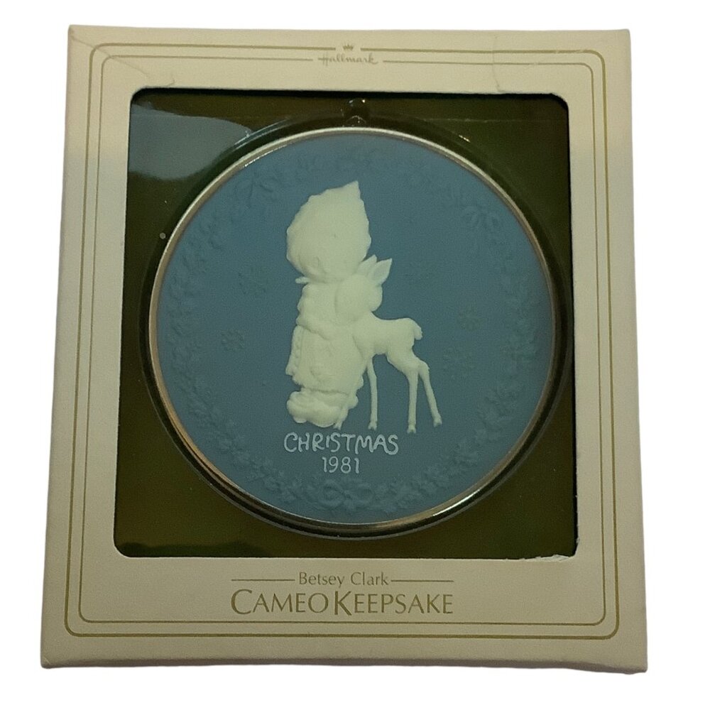 Vtg Hallmark Betsey Clark Cameo Keepsake Christmas 1981 Ornament Child with Deer